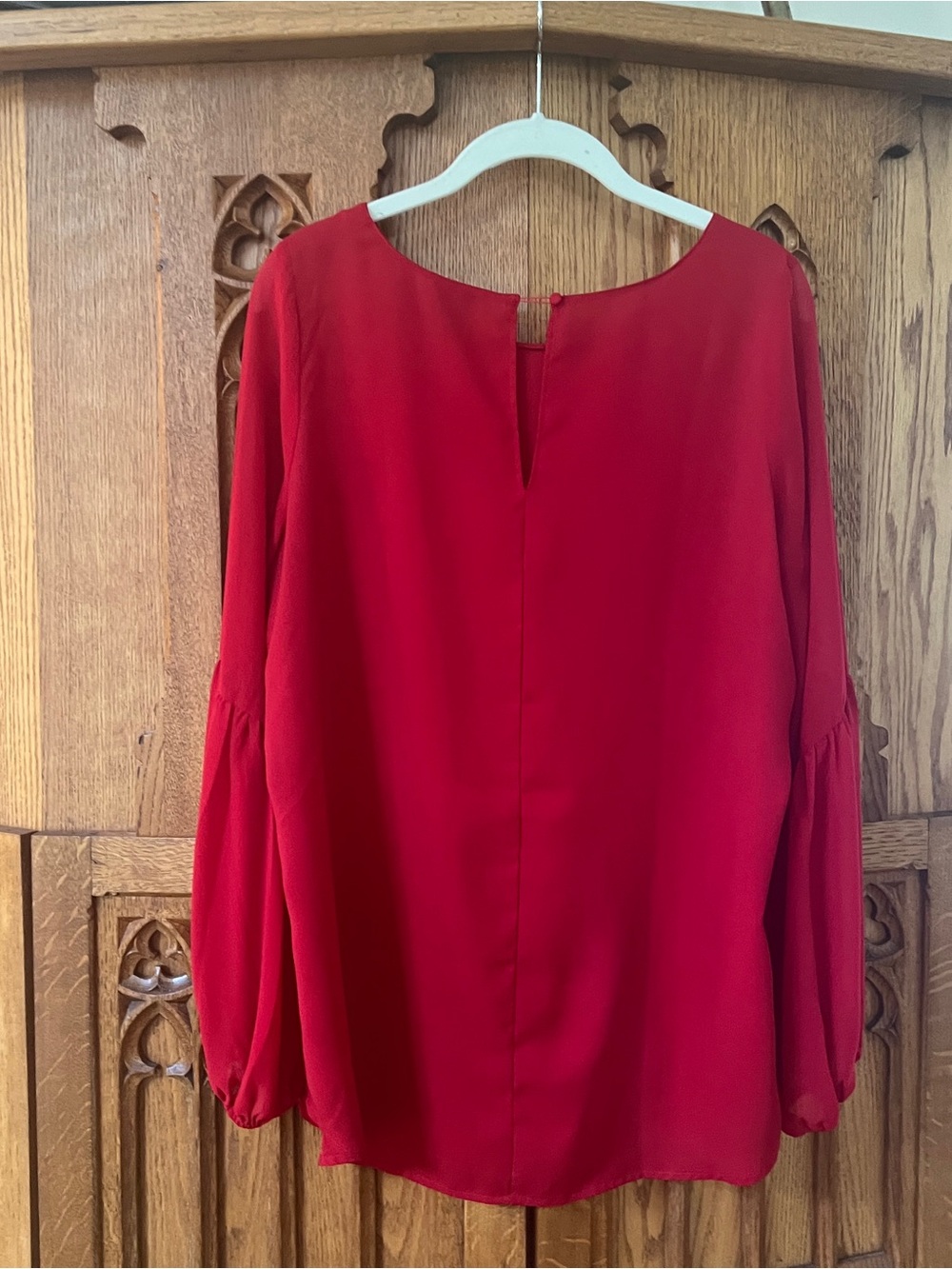 Ann Taylor Red Long-Sleeve Bishop Sleeve Blouse - Picture 3 of 3